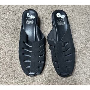 Westies Black Nubuck Leather Slide Sandals Women's Size 8